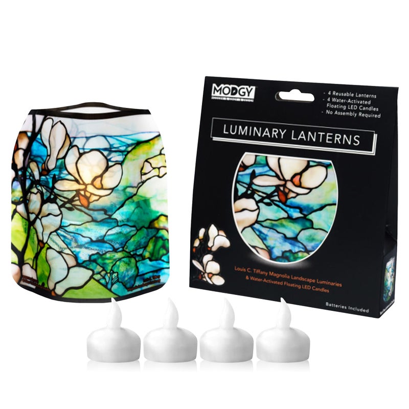 MODGY Luminary Lanterns Candle Holder Decorative Indoor Outdoor Decor, Plastic Candle Lantern Lamps for Wedding Table Centerpiece Porch 4-Pack, with Flameless Floating LED Candles Magnolia - Image 1